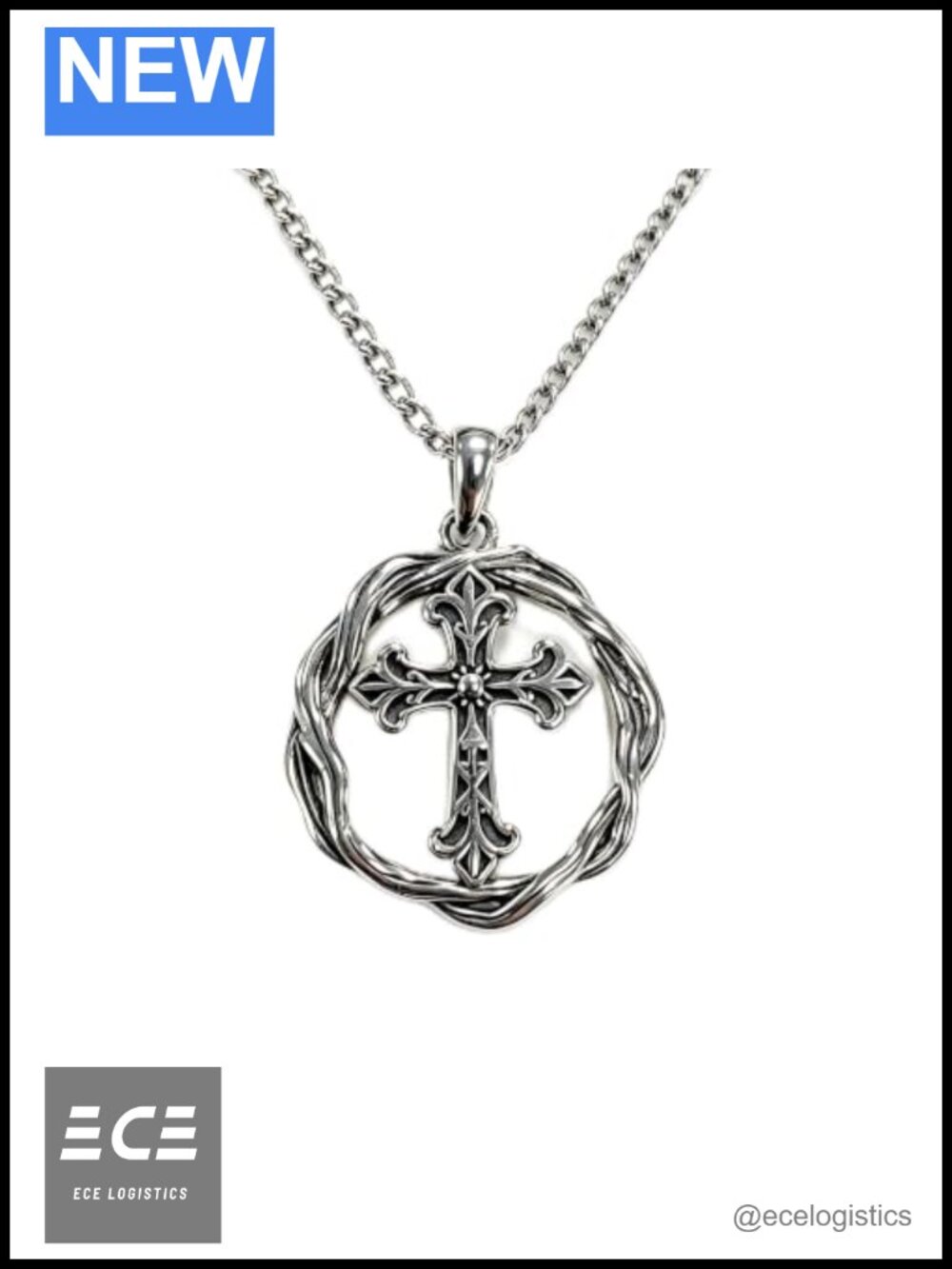 925 Sterling Silver Cross Necklace Twisted Twig Wreath Pendant